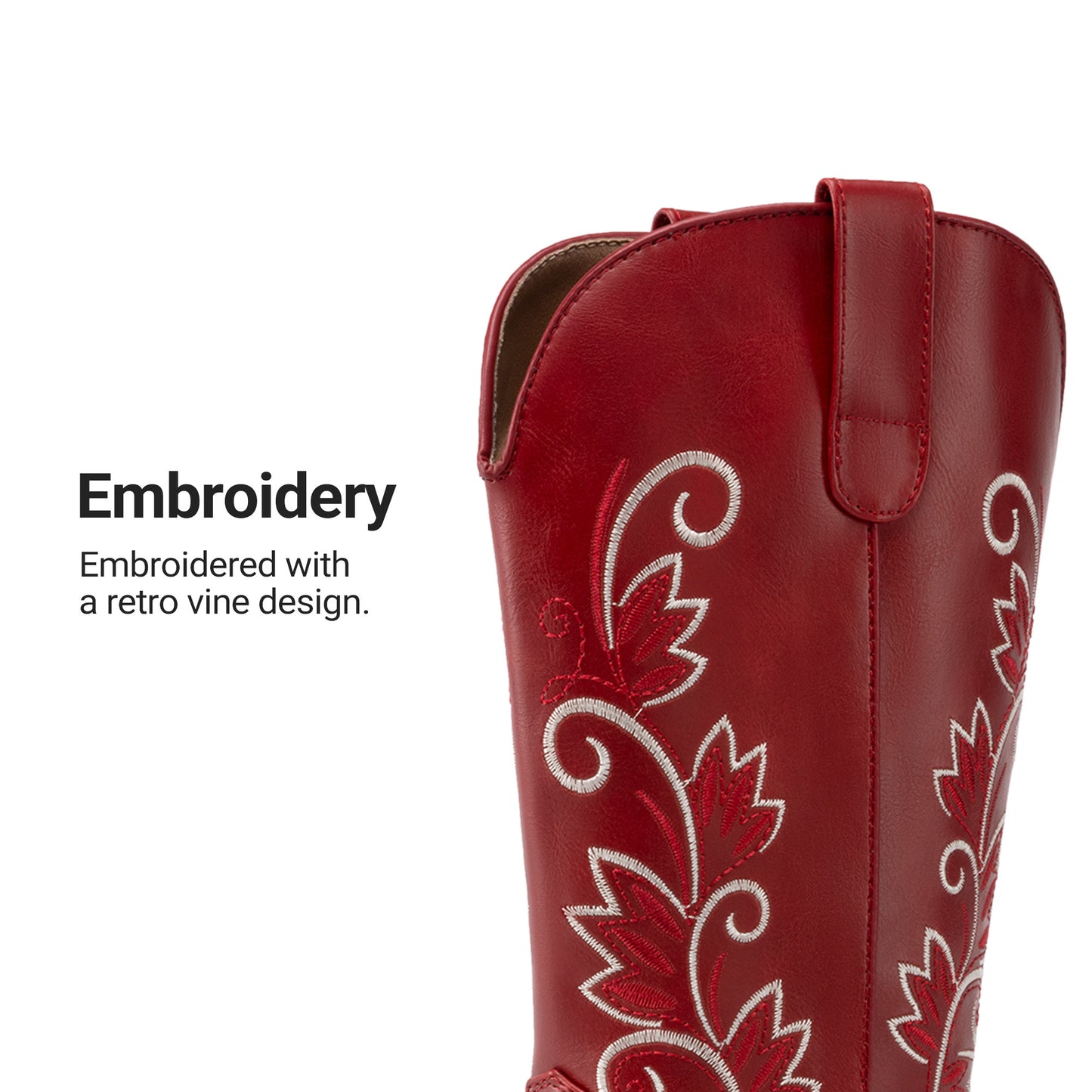 DREAM PAIRS Women's Cowboy Cowgirl Western Mid Calf Boots Square Toe Embroidered Stitched Pull On Country Boots with Low Chunky Heel