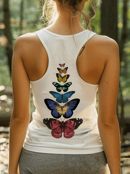 Butterfly Stack Vertical Design Art Alphabet Creative Print Women's Casual Vest, Round Neck Tank Top, Machine Washable, Simple and Versatile Breathable Spring and Summer Casual Style