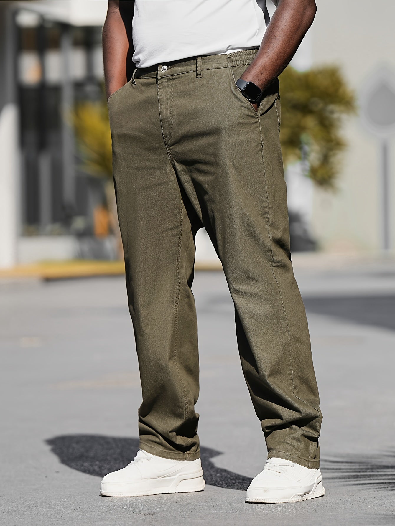 Men'S Plus Size Straight-Leg Jeans with Elastic Waist - Comfortable Denim Casual Trousers Featuring a Woven Design, Suitable for Spring, Summer, And Fall, Easy to Maintain (Machine Washable) - Plus Size Straight Leg Jeans for Men, PLUS SIZE