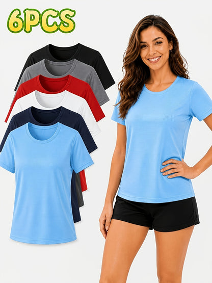 Women'S 6-Pack Performance T-Shirts - Breathable, Moisture-Wicking, and Skin-Friendly for, Outdoor, and Everyday Comfort