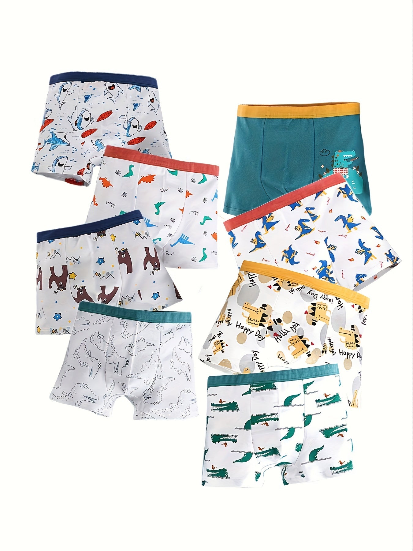 8pcs Boys Comfortable Cotton Boxer Briefs Set, Cute Cartoon Pattern Stretchy Shorts Set, Soft Breathable Youngsters Sports Underwear Underpants Clothes