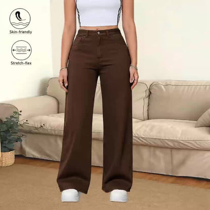 Women High Waisted Straight Leg Pants Stretch Fabric Casual Loose Fit Solid Color Full Length Trousers Soft Comfortable Elastic Waist Street Style Casual Attire Versatile Modern Fashion Pants for Women Office Travel Daily Outfit