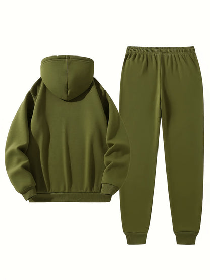 Men's Autumn Winter Set Including Hooded Sweatshirt, Stylish Jacket, Trendy American Street Style Printed Top and Pants