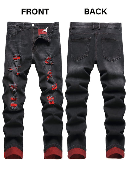 Men's Jeans Slim Stretch Hole Long Pants