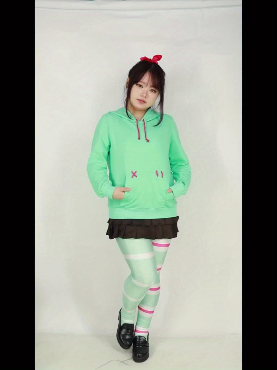 Women Cosplay Costume Hoodie Skirt Leggings with Hair Tie Full Set Outfit