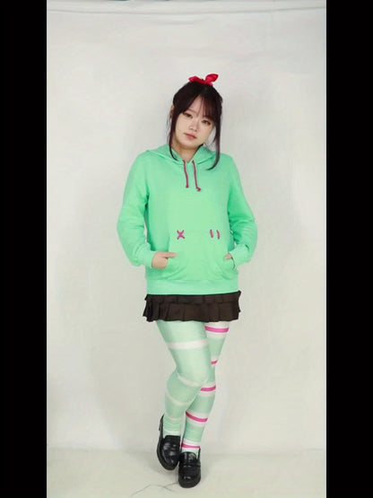 Women Cosplay Costume Hoodie Skirt Leggings with Hair Tie Full Set Outfit