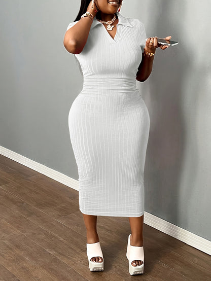 [Sexy Bodycon Dress] Sexy Summer Bodycon Dress | Women's Neck Casual Short Sleeve Basic Pencil Midi Club Dresses