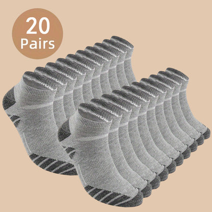 20 Pairs Of Men's Anti Odor & Sweat Absorption Low Cut Socks, Comfy & Breathable Socks, for Daily & Outdoor Wearing, All Seasons Wearing