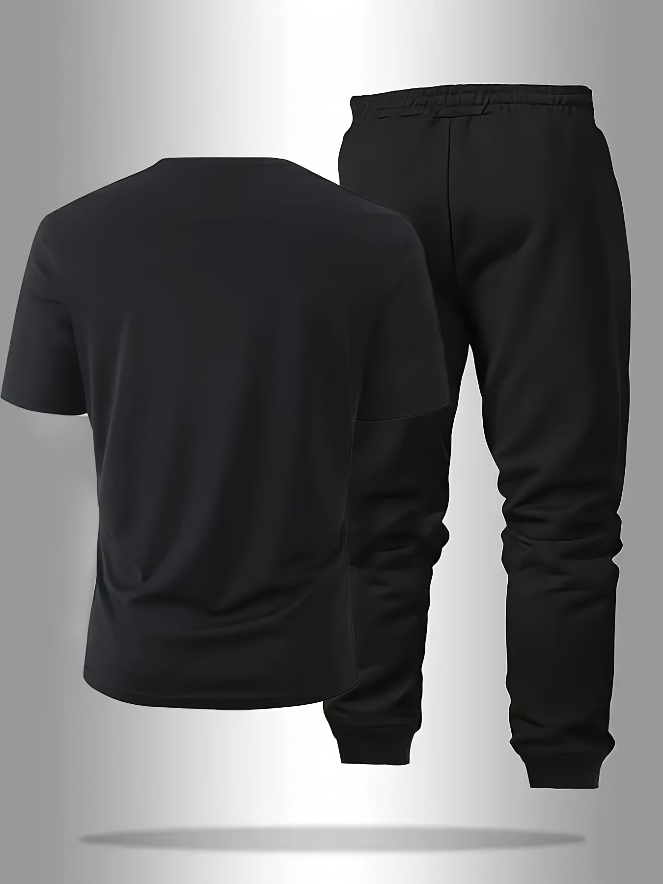 Men's Short-sleeve T-shirt And Pants Set, Spring And Summer Paris Letter Print Round Neck T-shirt + Drawstring Outdoor Casual Sports Long Pants Set
