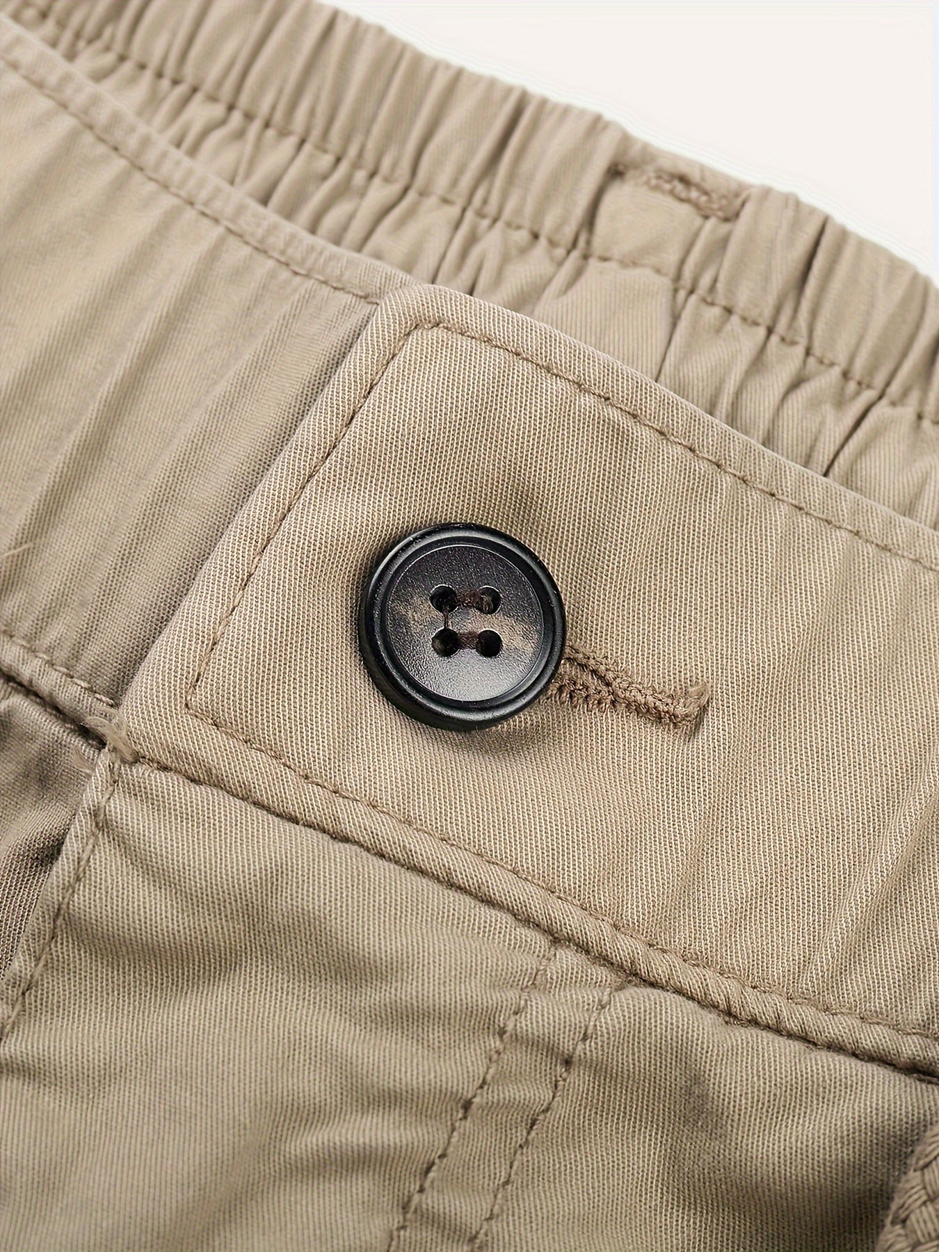 Solid Cargo Men's Casual Long Pants with Multiple Pockets AndButtons, Outdoor Hiking Camping Mountaineering