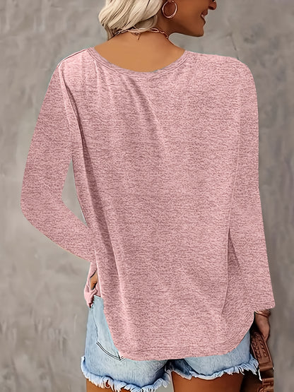 SINHOON 4pcs Women's Clothes Spring And Autumn Casual Top, Solid-Color Long-Sleeved V-Neck T-shirt