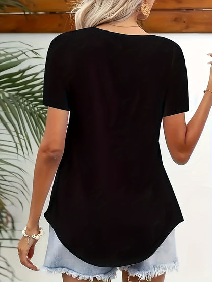 Stylish Black Tee - Sophisticated Women'S Short Sleeve Square Neck - Easy to Wash, Perfect for Summer Style And Daily Grace