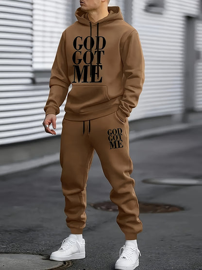 Casual Hoodie And Sweatpants Set - Lining, Long Sleeves, Printed Design | Machine Washable