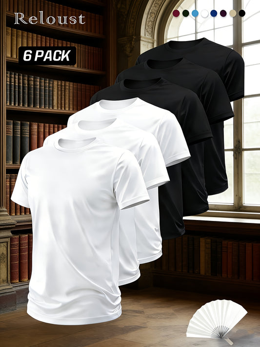 6pcs Men'S Crewneck Short Sleeve T Shirts Solid Color Breathable Cooling Quick – main product image