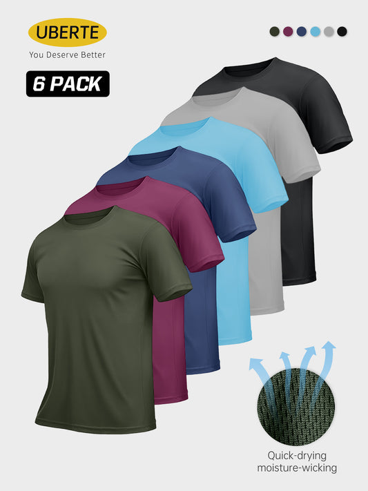 6pcs Men's Moisture Wicking T Shirts Short Sleeved Crew Neck Design Lightweight – main product image