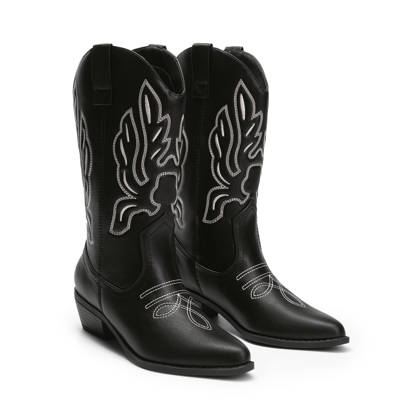 Women's Cowboy Boots Mid Calf Cowgirl Boots Embroidery Stitched Western Boots