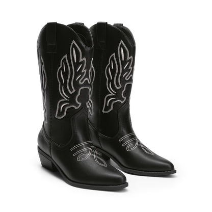 Women's Cowboy Boots Mid Calf Cowgirl Boots Embroidery Stitched Western Boots