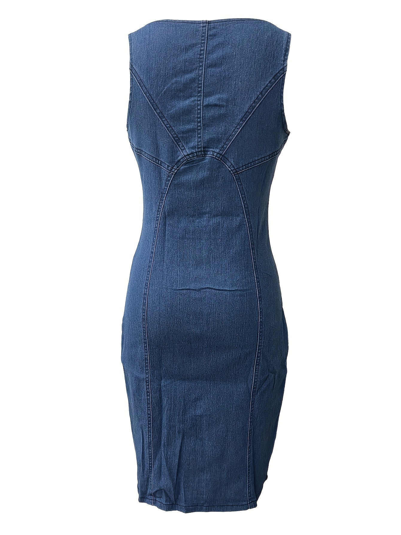 Women's Summer Sleeveless Casual Vest Denim Dress - Hip-Hugging Tight Fit, Front Zipper & Side Slit, Mini Length, Machine Washable, Solid Color Versatile Style, Durable Fashion