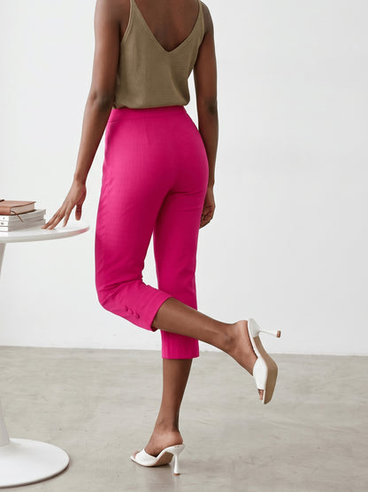 Women'S High-waisted Slim-fitting Capri Pants, Suitable For, Work And Daily Wear, With Pockets