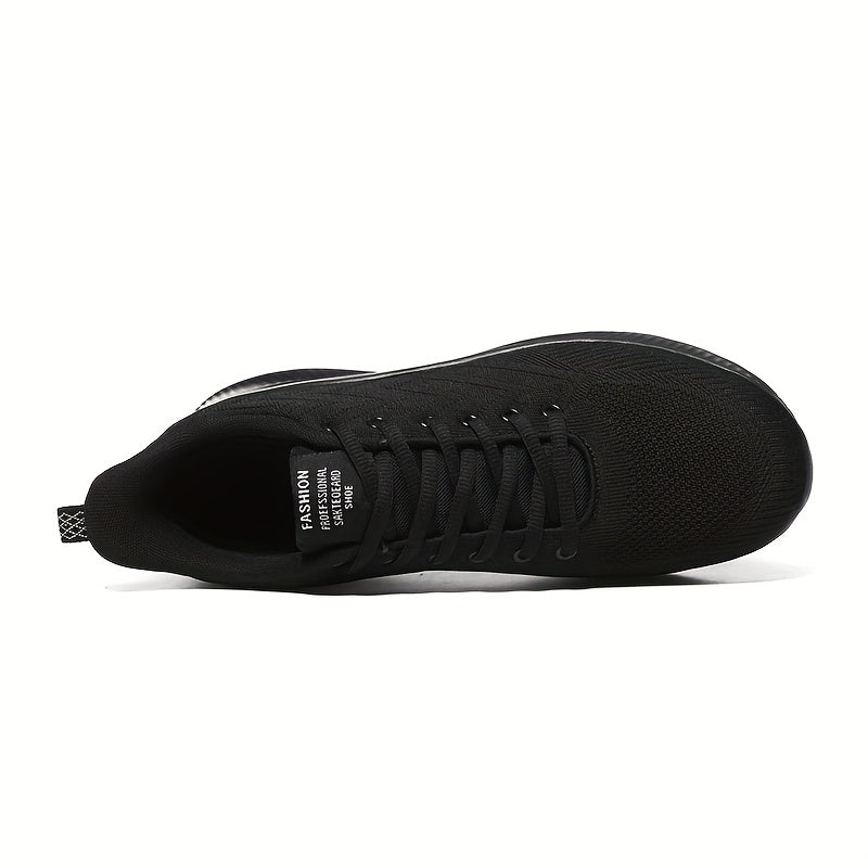 Men's Lightweight Breathable Running Shoes - Minimalist Black Sneakers with Cushioned EVA Sole, Lace-Up Training Shoes for Gym, Jogging, Everyday - All-Season Athletic Footwear, Foam Runner Shoes, Jogging Footwear, Sleek Sporty Design, Flexible Footwear