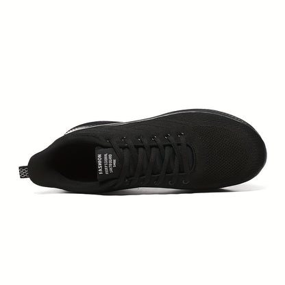 Men's Lightweight Breathable Running Shoes - Minimalist Black Sneakers with Cushioned EVA Sole, Lace-Up Training Shoes for Gym, Jogging, Everyday - All-Season Athletic Footwear, Foam Runner Shoes, Jogging Footwear, Sleek Sporty Design, Flexible Footwear