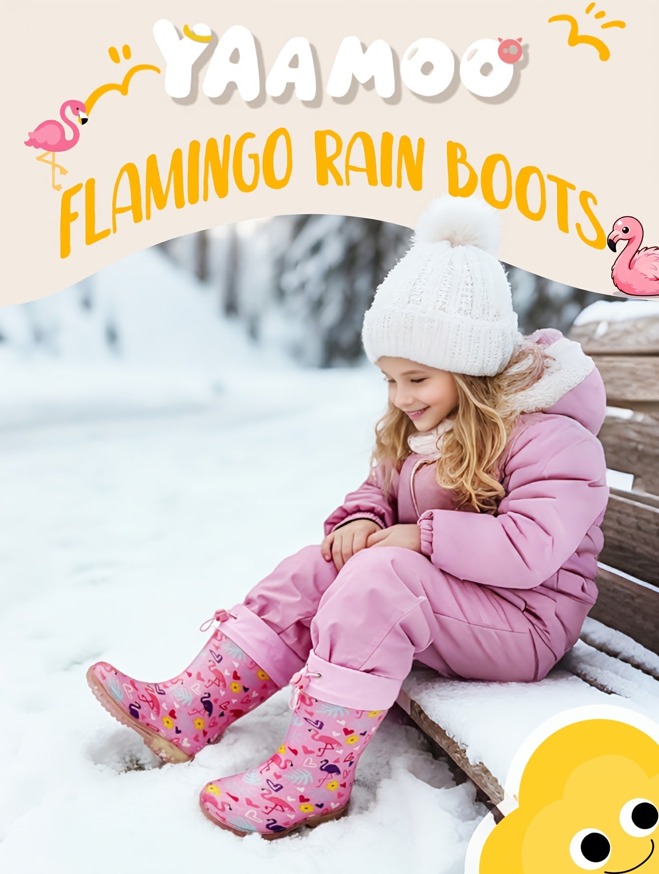 Fashionable Children's Rain Boots, Style:  Flamingo, Soft And Easy to Clean, Suitable for Rainy-day Outings. Equipped with A Drawstring Cuff to Prevent Rainwater From Seeping In.