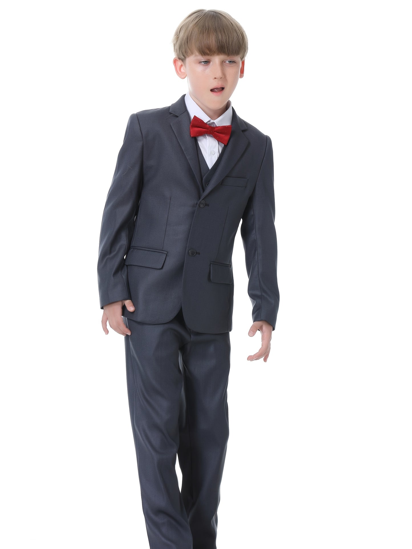 NIMBLE Boys Formal Suit Set Jacket Vest Trousers 3pcs 3-13Y Children Party Clothes Host Wedding Available In Four Colors Blue Black Khaki Navy Blue