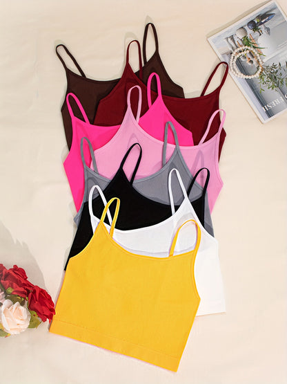 8pcs Multi-color Cute Side Stripe Sexy Strapless Ladies Casual Outerwear Camisole Tank Top & Solid Color Non-Steel Ring Breathable Comfortable Daily Bra
