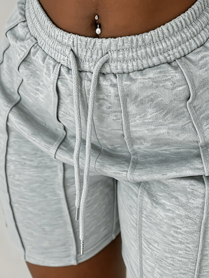 Plus Size, (4pcs 97894 Solid Color Drawstring Shorts, Casual Elastic Waistband, Spring/Summer Women's Wear, Casual Style, Spring/Summer/Autumn)