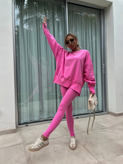 Women'S Spring And Autumn Outdoor Sports Hoodie Set, Women'S Autumn Winter Long Sleeve Solid Color Hoodie Casual Set, Hoodie Top And Pants Yoga Two-Piece Set, Outdoor Running Fitness Set