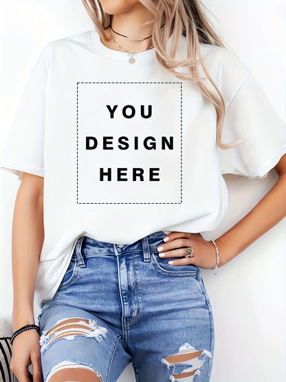 [Independence Day Custom]Custom Women'S T-Shirt - Summer Short Sleeve Tee With Personalized Image/Text Upload, Round Neck For Casual Wear, Party, Festival Gift For Family Friends, Solid Design Shirt, Durable Print Quality, 250 USA Anniversary Tee