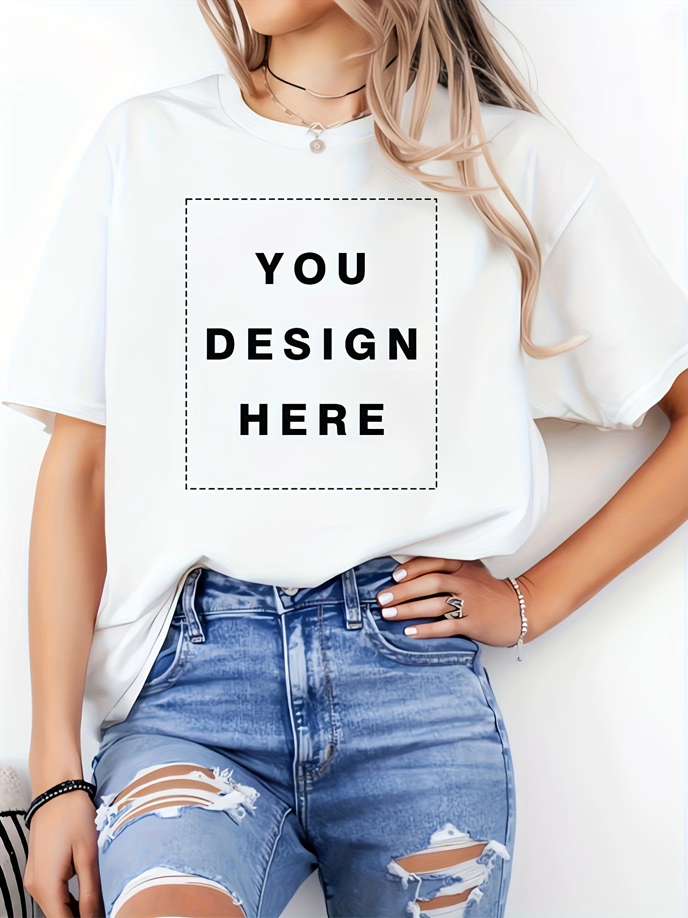 [Independence Day Custom]Custom Women'S T-Shirt - Summer Short Sleeve Tee With Personalized Image/Text Upload, Round Neck For Casual Wear, Party, Festival Gift For Family Friends, Solid Design Shirt, Durable Print Quality, 250 USA Anniversary Tee