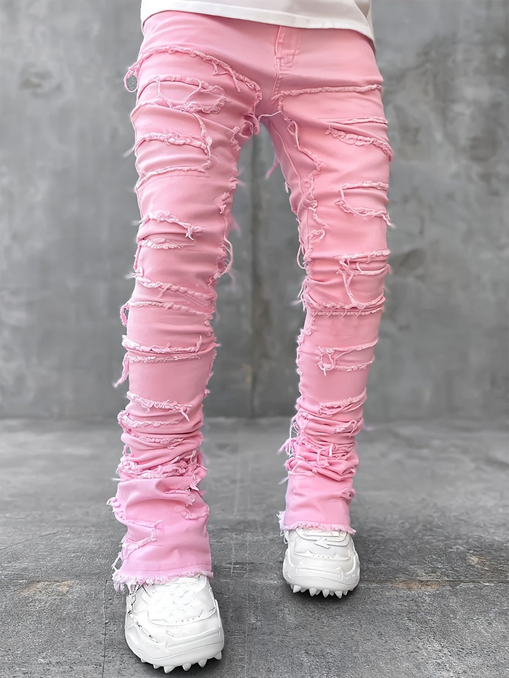 Men's Slim Fit Jeans - Classic Wash Distressed Streetwear 555173