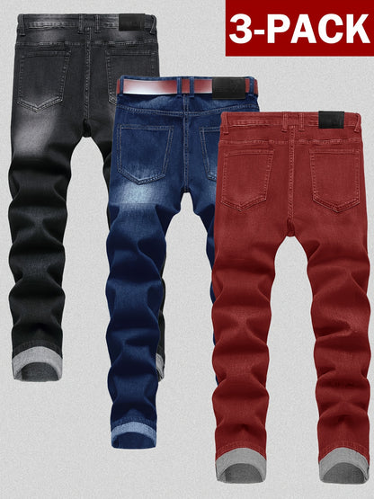 3-pack Men'S Slim Fit Ripped Jeans Distressed Denim Pants Casual Streetwear Fashion Trousers Hip Hop Trendy Joggers For Men