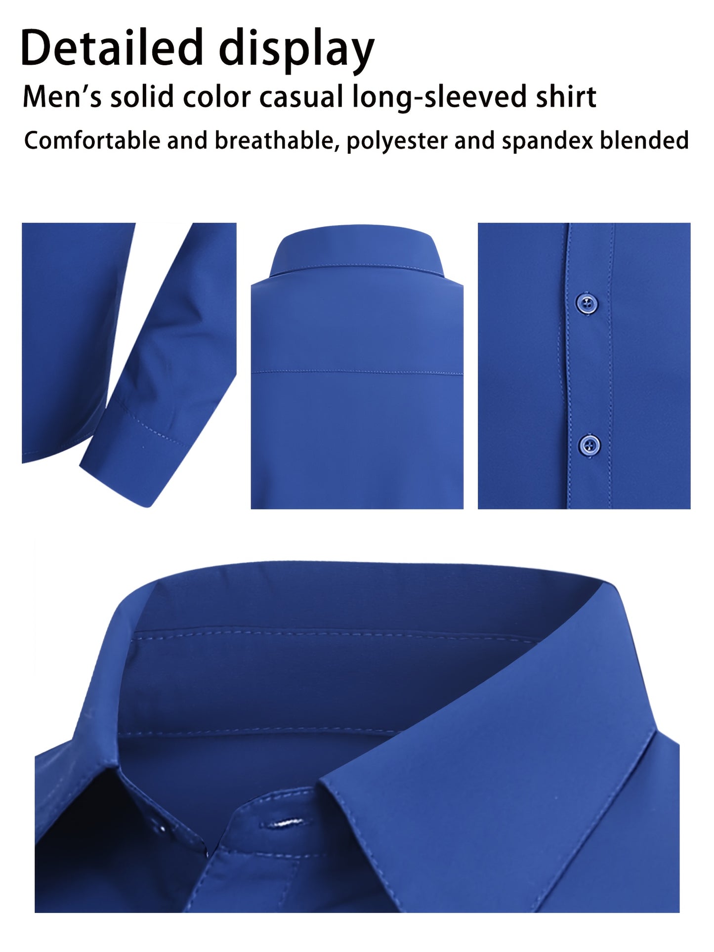 4pcs Men'S Formal Shirt Casual Shirt, Classic Button Up Long Sleeved Shirt, Solid Color Series, 97% Fiber, 3% Spandex, Skin Friendly And Breathable, Suitable For Business, Outdoor Leisure, Wedding Banquets, Dates, All Seasons