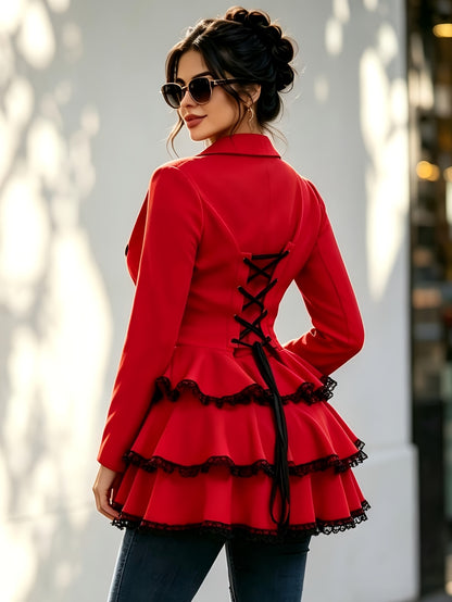 Women's Black Lace Ruffle Dress - product view 4