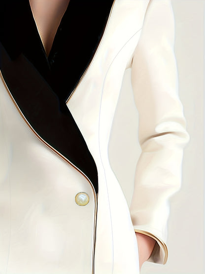Elegant Asymmetrical Color-Block Lapel Suit Jacket