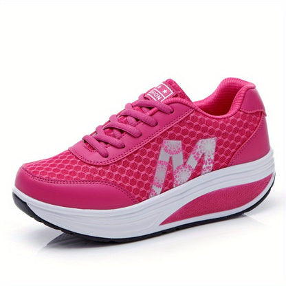 Women's Rocking Sole Sneakers with Sparkling Accent - Low-Top Breathable Mesh & Upper, Cushioned Sole Suitable for Walking, Gym, Commuting, Round Toe Traction for - Casual Athletic (Hand Washable), Women Shoes