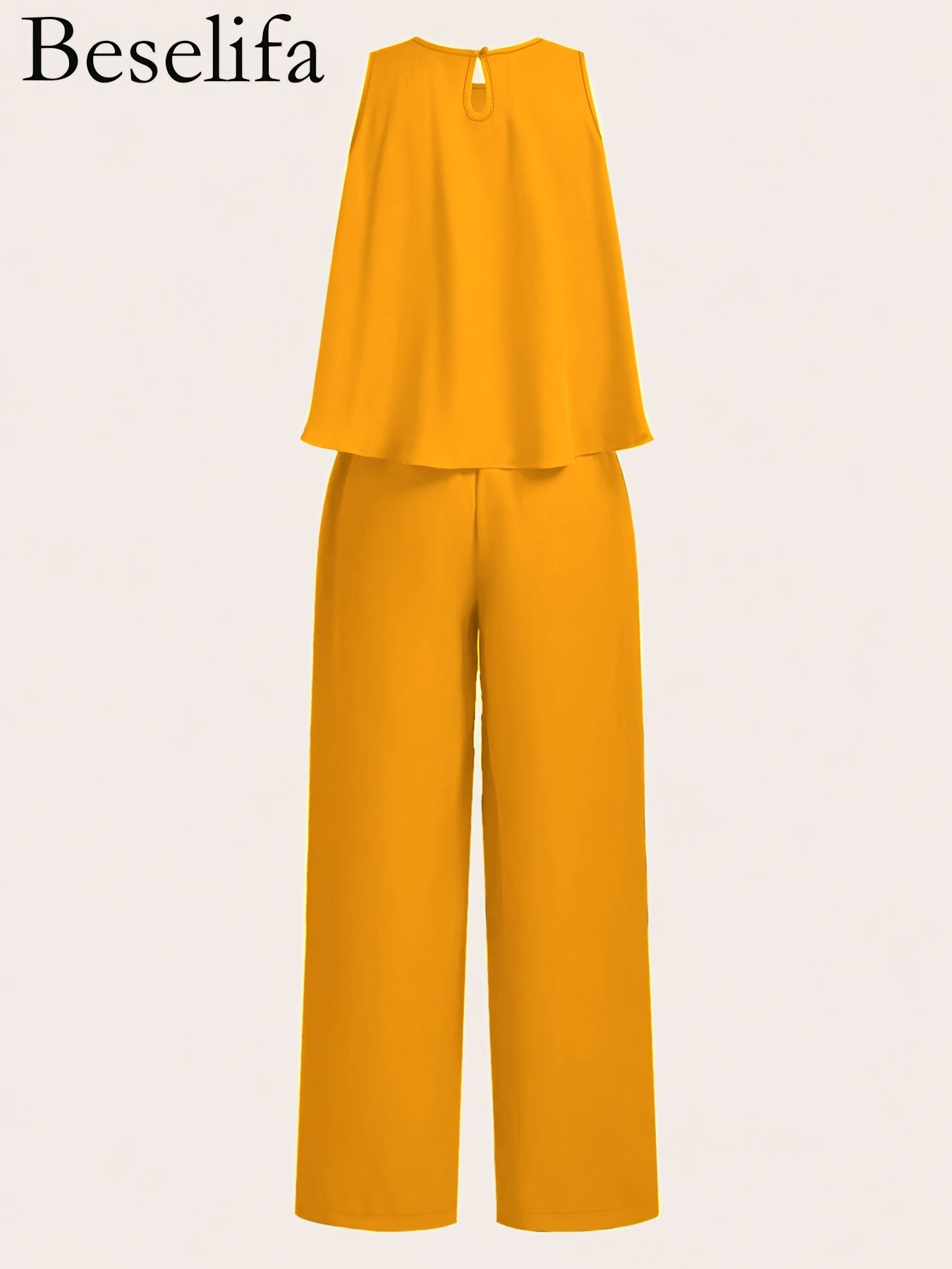 New Summer Elegant Round Neck Sleeveless Loose Hem Cropped Top Straight Trousers Women'S Two-Piece Set