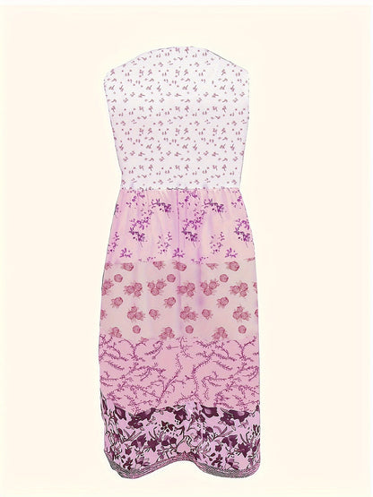 [Floral Print Vest Dress] Plus Size - Plus Size - Plus Size Floral Print Elegant Vest Dress - Sleeveless Round Neck Midi Dress in Vacation Style, Perfect for Women's Casual Outings