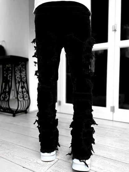 Teen Patchwork Ripped Jeans - Retro Street Slim Fit