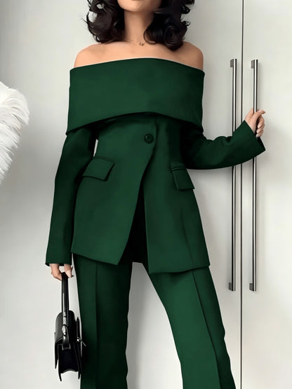 Fashionable Women'S Tops, Long-sleeved Solid-color Front-slit Spliced Sexy Off-the-shoulder Blazer, Sizes S - XXL