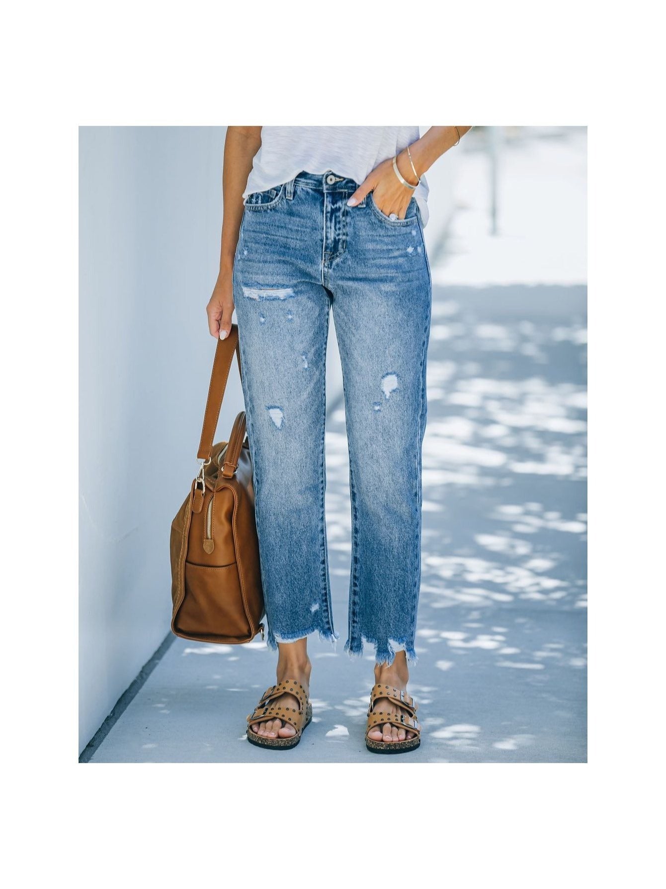 Stretch Jeans Wide Leg Jeans Tight Straight Leg Jeans Wash Distressed Casual Denim Jeans starchedjeans