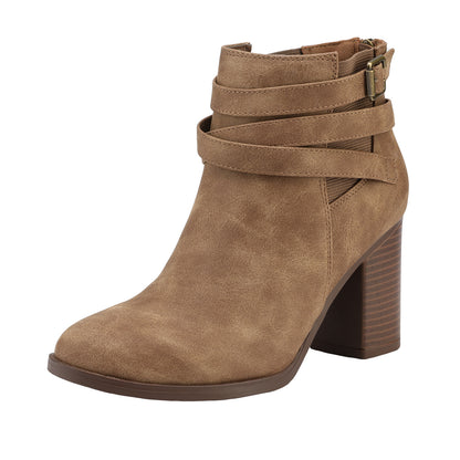 Women's Chunky High Heel Ankle Boots, Close Toe Fall Heeled Booties Shoes