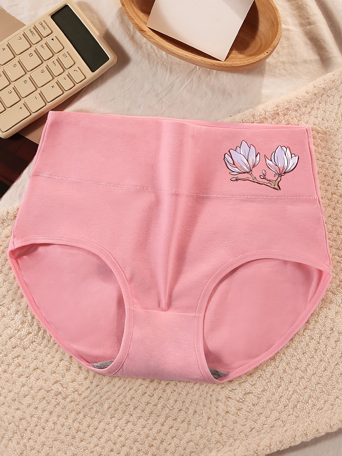 5pcs Women'S High-Waisted Briefs with Floral Embroidery - Soft Breathable Underwear in Light Blue, Peach, Beige, Gray, And Red, High Waisted Underwear, Comfortable Underwear, Minimalist Design, Smooth Texture