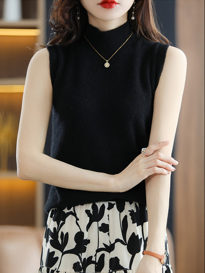New Women's Vest Women Spring Summer Slim Ladies Short Solid Color All Matching Half High Neck with Sleeveless Top Festive Atmosphere Clothing
