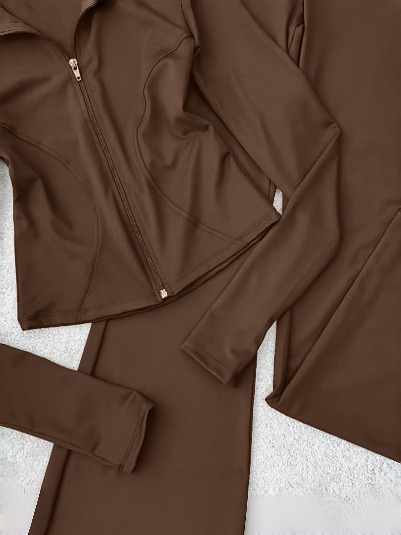 Zippered Long-sleeved Top with Flared Pants Set - Fashionable And Elegant Women's Outfit for Daily Casual Wear, And S. Available In Black, Gray And Beige Colors. Women's Tight Casual Outdoor Attire.