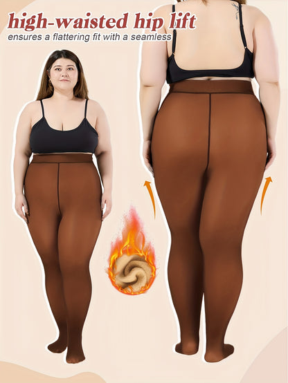 1pc Women's Winter Plus Size Warm Pantyhose - Autumn And Winter Fleece-lined Leggings, Soft Stretch, High-waisted Design, Translucent Slim-fit Tights - For Women - Suitable for Fall & Winter - Perfect Gift for Fashionable Ladies