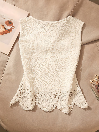European And American Hollowed Out Round Neck Lace Camisole Vest for Women Wearing Loose And Sleeveless Tops