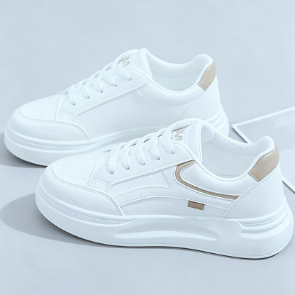 Women's Retro Low-Top Sneakers - Thick Platform Sole Anti-Slip Sole & Breathable Fabric Upper, Lace-Up Round Toe White Suitable for Running, Gym, Casual Wear, - Versatile Sneakers, Women Shoes